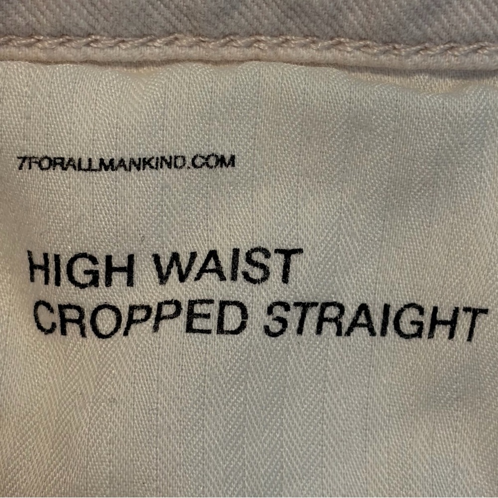 7 For All Mankind White High Waist Cropped Straight Jeans - Picture 8 of 16